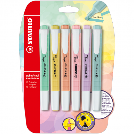 STABILO Textmarker swing cool Pastel B-52740-10 sort 6St, - 304028699