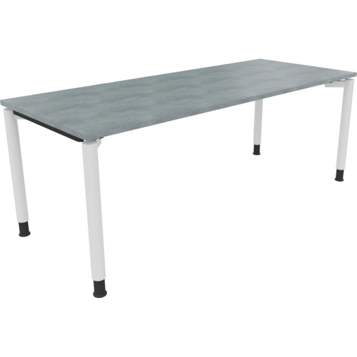 Schreibtisch Vierfuß Rundrohr B2000xT800xH680-820 ws/Beton hell,