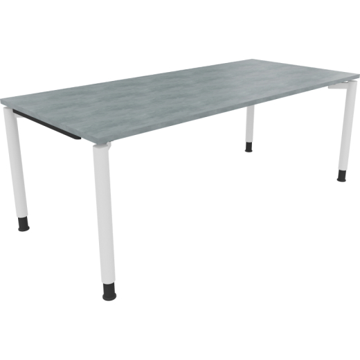 Schreibtisch Vierfuß Rundrohr B2000xT900xH680-820 ws/Beton hell, - 810043283