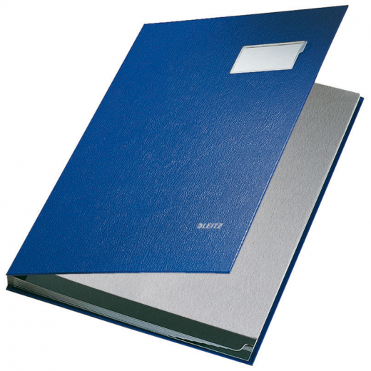 Leitz Unterschriftsmappe 57010035 DIN A4 10 Fächer Graupappe blau, - LEI5701BL