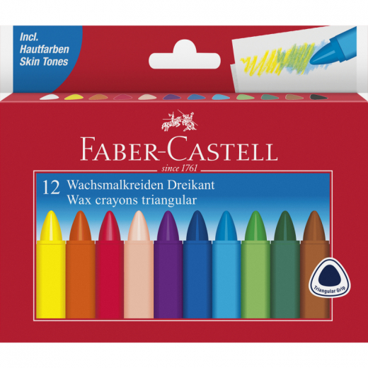 Faber-Castell Wachsmalstift 120010 farbig sortiert 12 St./Pack., - 339865800