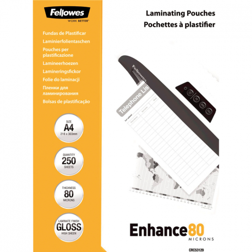 Fellowes Laminierfolie Enhance 80 5312903 DIN A4 tr 250 St./Pack., - FEL5312903