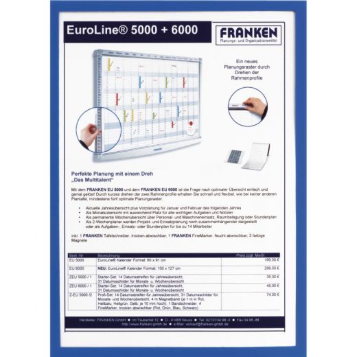 Franken Dokumentenhalter Frame It X-tra Line ITSA4M 03 DIN A4 blau, - FRAITSA4MBL