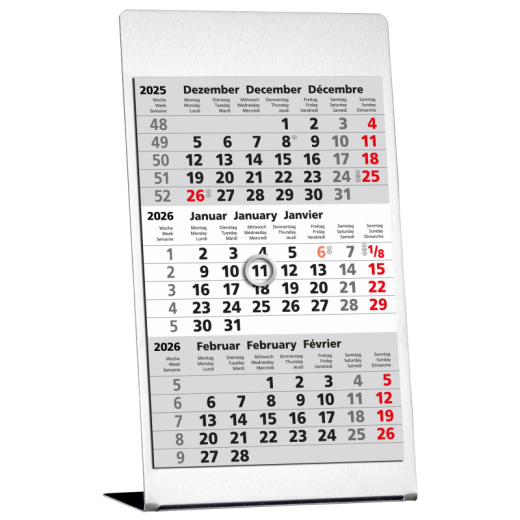 GÜSS Tischkalender 77000 10,5x18cm Edelstahl 3M/1S, - 382270