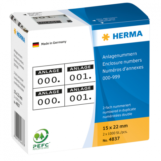 HERMA Anlagenummer 4837 15x22mm schwarz 1.000 St./Pack., - HER4837