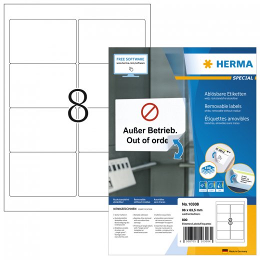 HERMA Etikett 10308 96x63,5mm weiß 800 St./Pack.,