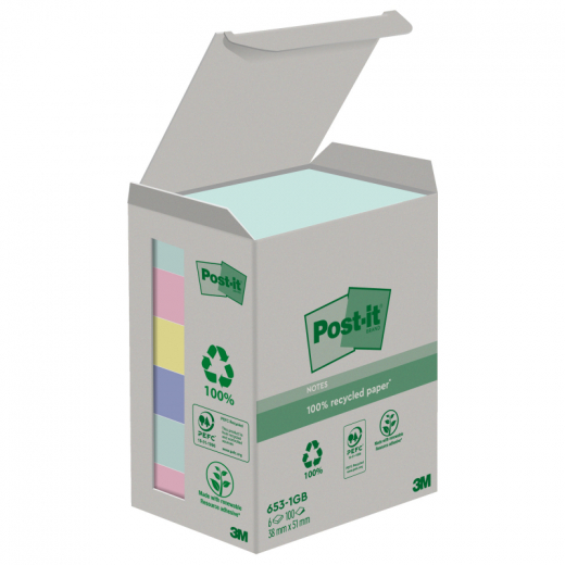 Post-it Haftnotiz Recycling  Notes 653-1GB 51x38mm sort 6x100Bl,