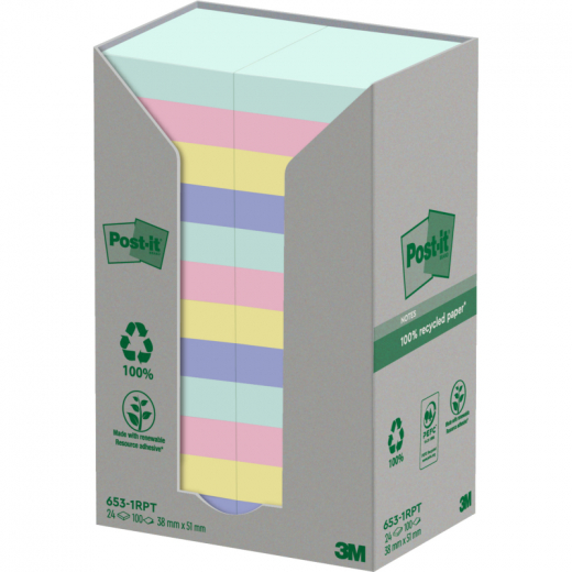 Post-it Haftnotiz Recycling  Notes 653-1RPT 51x38mm sort 24St,