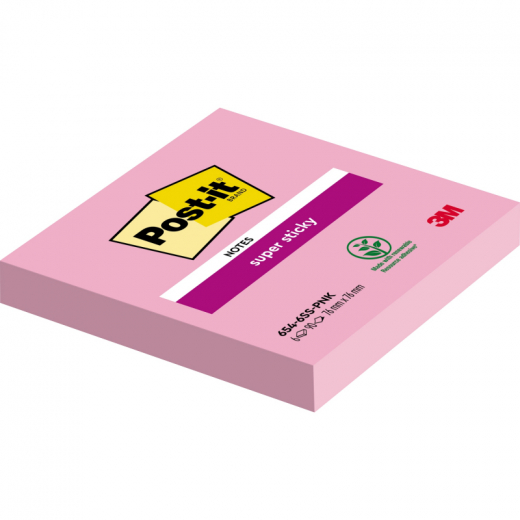 Post-it Haftnotiz Super Sticky 654-6SS-PNK 76x76mm 90Bl, - 111011436