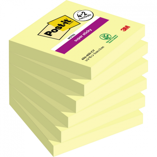 Post-it Haftnotiz Super Sticky  654-SSCY-P4+2 76x76mm ge 6x90l,