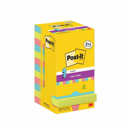 Post-it Haftnotiz Super Sticky  R330-SSCOS-P8+4 76x76mm 12x90Bl, - 111011692