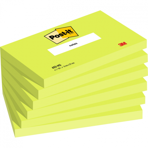 Post-it Haftnotiz Notes 655-NG 127x76mm neongrün 6x100Bl, - 111011960