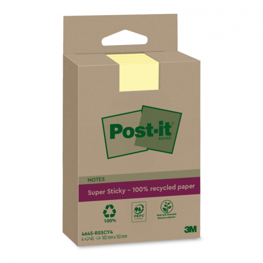 Post-it Haftnotiz Super Sticky  4645-RSSCY4 102x152mm 4x45Bl,