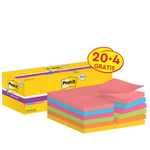 Post-it Haftnotiz Super Sticky R330 SSCOL VP24 76x76mm 24x90Bl, - 111012692