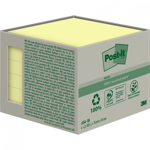 Post-it Haftnotiz Recycling  654-1B 76x76mm ge 6St, - 111668510