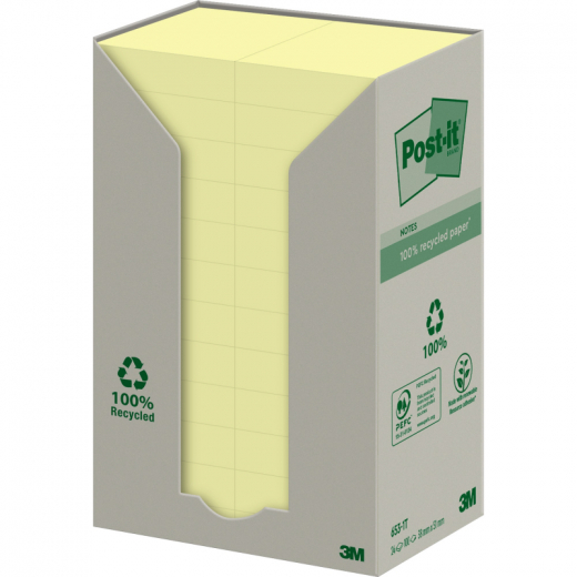 Post-it Haftnotiz Recycling  Notes 653-1T 38x51mm ge 24x100Bl, - 111669010