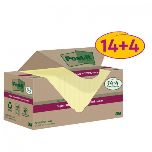 Post-it Haftnotiz Super Sticky  Recycling 654 RSSCY 14+4F ge 18 St., - 111670010