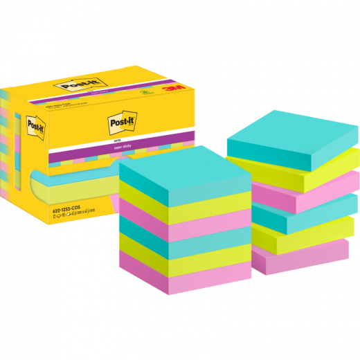 Post-it Haftnotiz Super Sticky  622-12SS-COS 47,6x47,6mm 12x90Bl, - 111670592