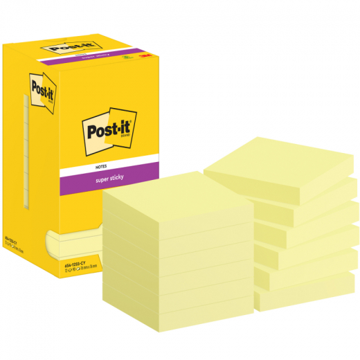 Post-it Haftnotiz Super Sticky  654-12SS-CY 76x76mm ge 12x90Bl/Pack, - 111671210