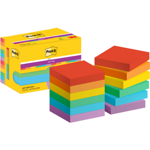 Post-it Haftnotiz Super Sticky  622-12SS-PLAY 47,6x47,6mm sort 12St, - 111671692