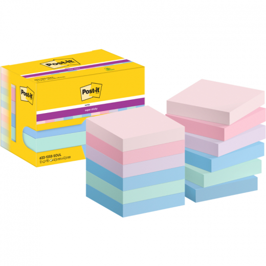 Post-it Haftnotiz Super Sticky  622-12SS-SOUL 47,6x47,6mm 12x90Bl, - 111671792