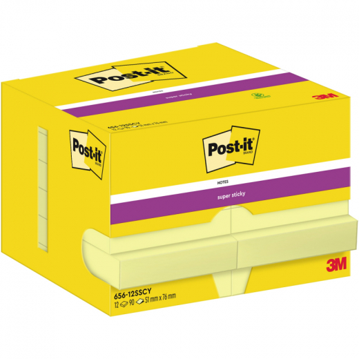 Post-it Haftnotiz Super Sticky  656-12SSCY 47,6x73mm ge 12x90Bl, - 111672110