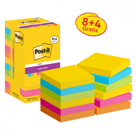 Post-it Haftnotiz Super Sticky  654-SSCARNP8+4 76x76mm farb12x90Bl, - 111672292