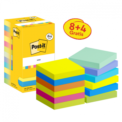 Post-it Haftnotiz Notes Energetic 654-TFEN-P8+4 76x76mm sort12x100Bl, - 111672392