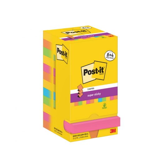 Post-it Haftnotiz Super Sticky  R330-SSCARNP8+4 76x76mm 12x90Bl,