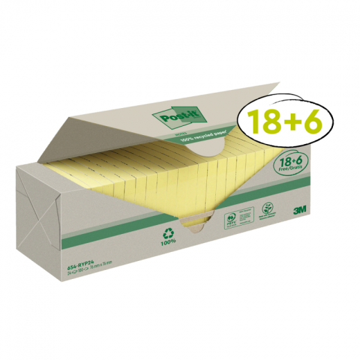 Post-it Haftnotiz Recycling 654-RYP24 76x76mm ge 24St, - 481412008