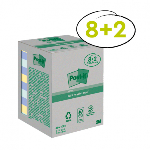 Post-it Haftnotiz Recycling  654-RCP10 76x76mm sort. 10St.,