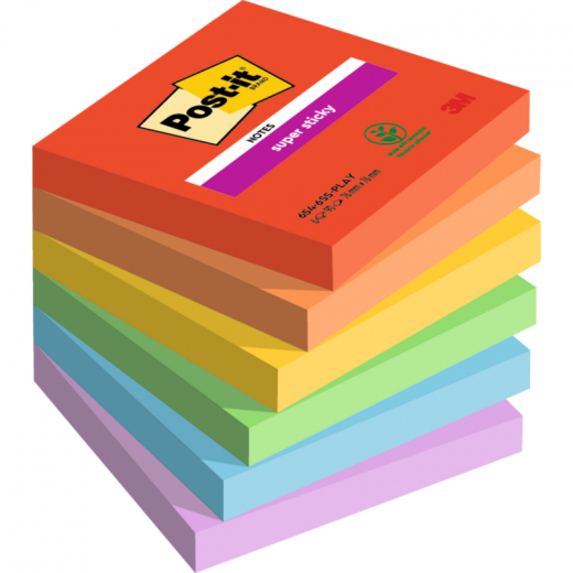 Post-it Haftnotiz Super Sticky  Notes 654-6SS-PLAY 76x76mm 6x90Bl,