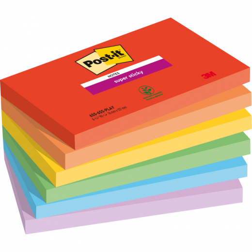 Post-it Haftnotiz Super Sticky 655-6SS-PLAY 127x76mm sort 6St., - 481551