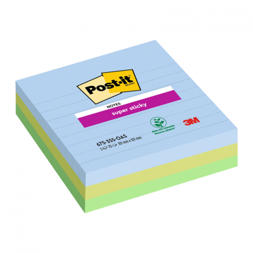 Post-it Haftnotiz Super Sticky 675-3SS-OAS sort liniert 3x90Bl, - 481564