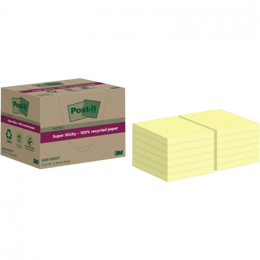 Post-it Haftnotiz Super Sticky  654 RSS12CY 76x76mm ge 12x70Bl,