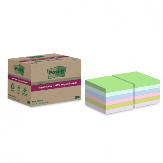 Post-it Haftnotiz Super Sticky  654 RSS12COL sort 12x70Bl, - 481605