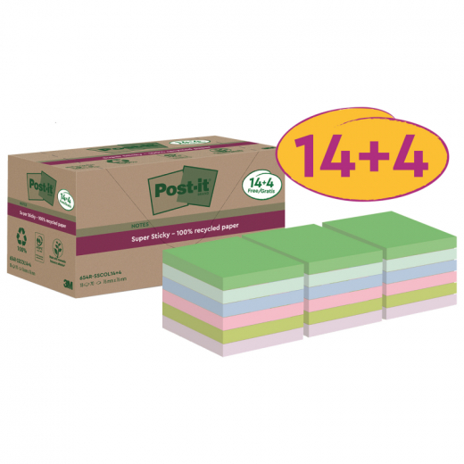 Post-it Haftnotiz Super Sticky  654 RSSCOL14+4F sort. 18St.,