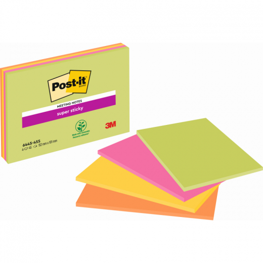 Post-it Haftnotiz Super Sticky  Meeting Notes 6445-4SS 152x101mm, - MMM64454SS