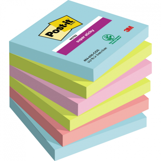 Post-it Haftnotiz Super Sticky  Notes 654-6SS-COS 76x76 mm 6x90Bl, - MMM6546SMI