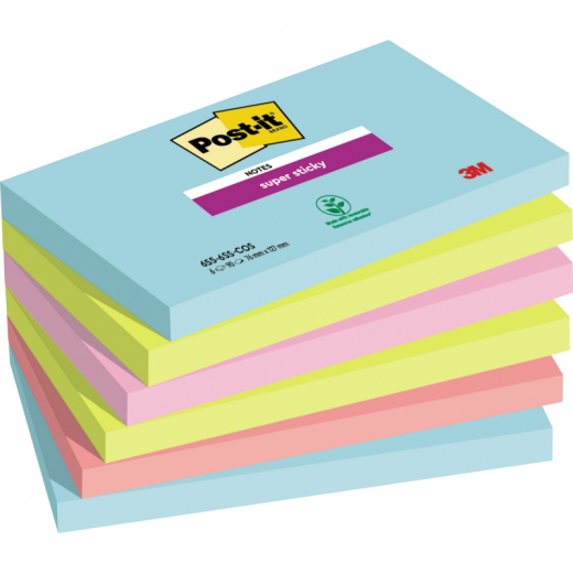 Post-it Haftnotiz Super Sticky  Notes 655-6SS-COS 127x76mm 6St, - MMM6556SMI