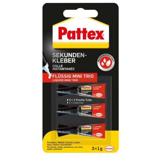 Pattex Sekundenkleber Mini Trio PSMT3 Tube 1g 3 St./Pack., - 56071144