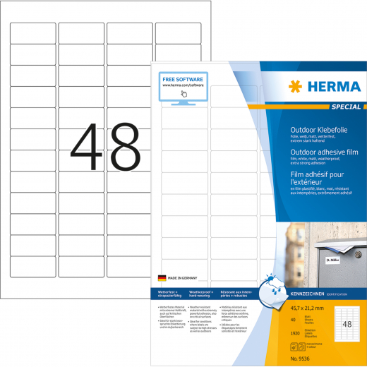 HERMA Etikett Outdoor 9536 45,7x21,2mm weiß 1.920 St./Pack., - 398654000