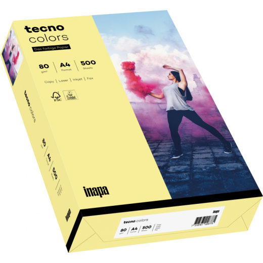 inapa tecno Kopierpapier Colors 2100011397 A4 80g hellgelb 500Bl., - INA88324401