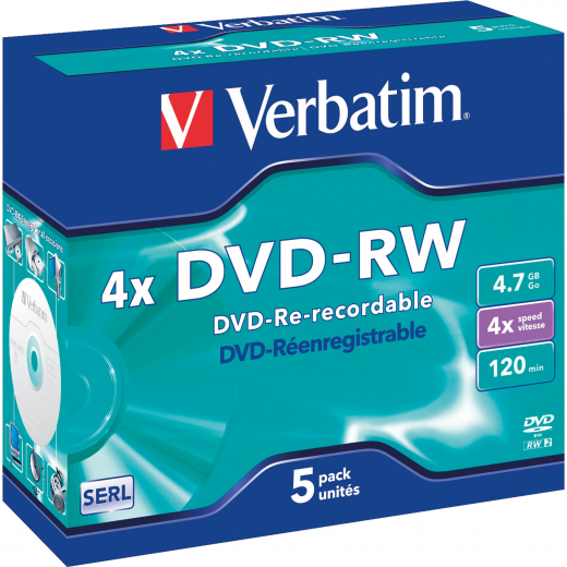 Verbatim DVD-RW 43285 4x 4.7GB 120Min Jewelcase 5 St./Pack., - 43285