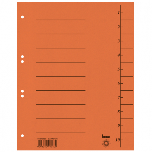 Bene Trennblatt 97300OR A4 Karton orange 100 St./Pack., - 121218520