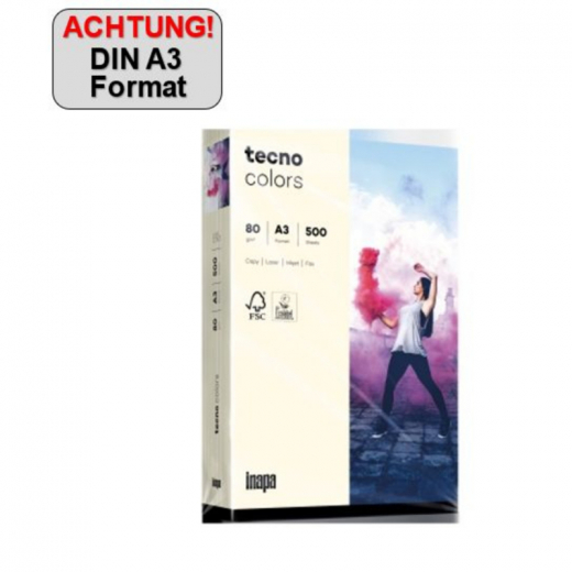 inapa tecno Kopierpapier Colors 2100011429 A3 80g h.chamois 500Bl.,