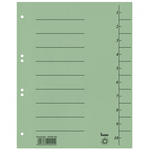 Bene Trennblatt 97300GN A4 Karton grün 100 St./Pack., - 29453X