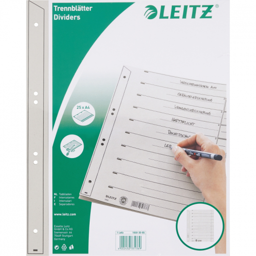 Leitz Trennblatt 16503085 DIN A4 grau 25 St./Pack., - 33812987