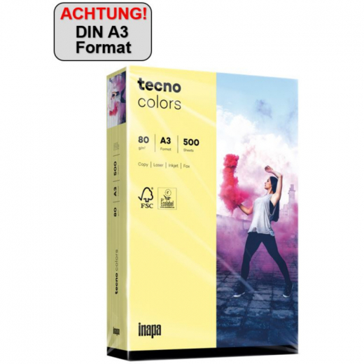 inapa tecno Kopierpapier Colors 2100011430 A3 80g hellgelb 500Bl., - INA88324438