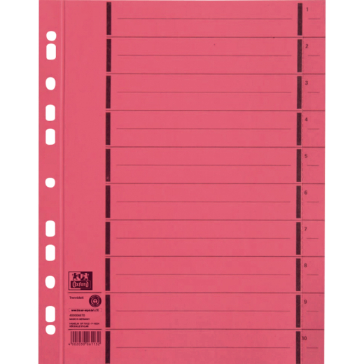 Oxford Trennblatt 400004670 DIN A4 250g Karton rot 100 St./Pack., - 61606456